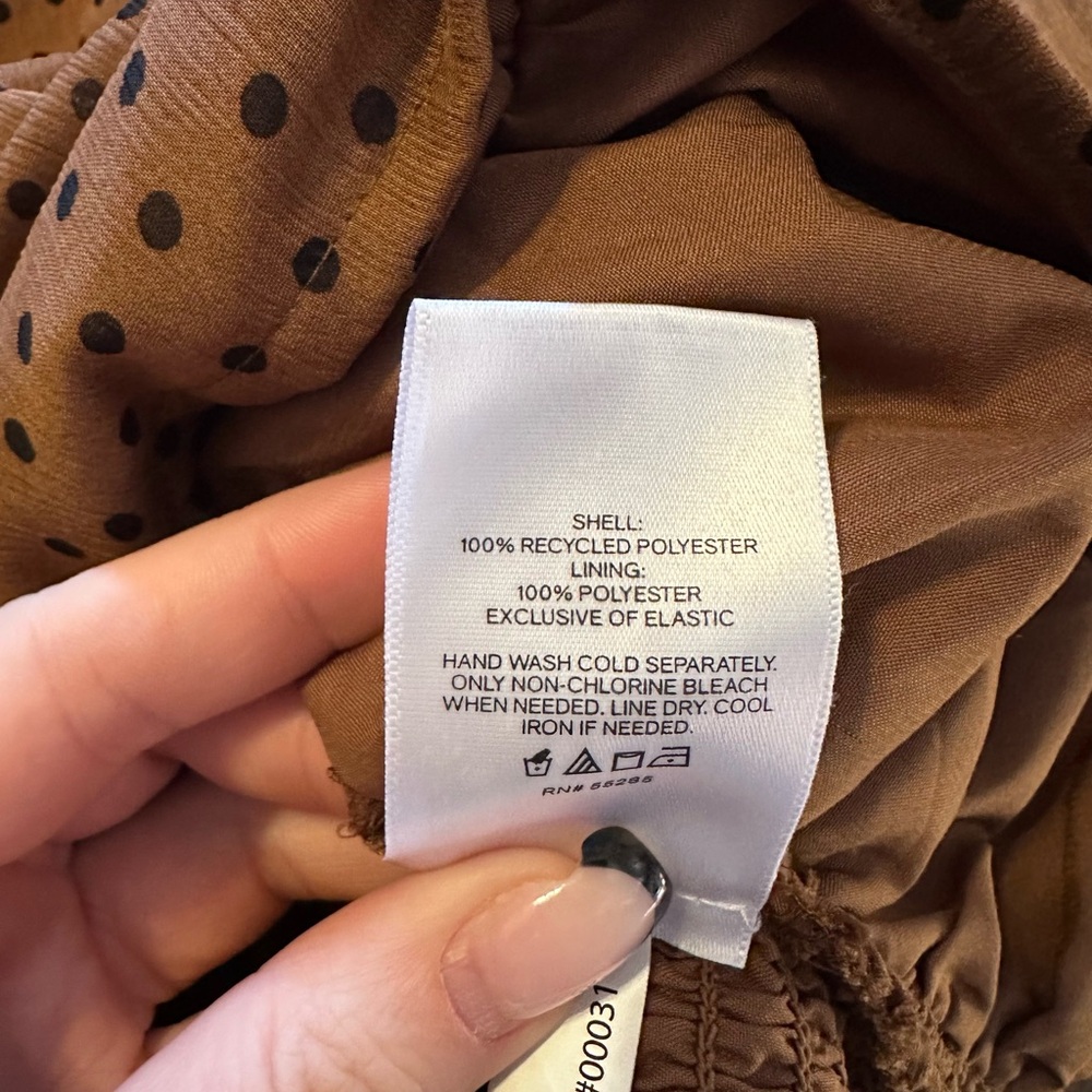 Express Polka Dot Ruched Blouse Womens S Brown Shoulder Pad Puff Sleeve Top - Picture 5 of 8